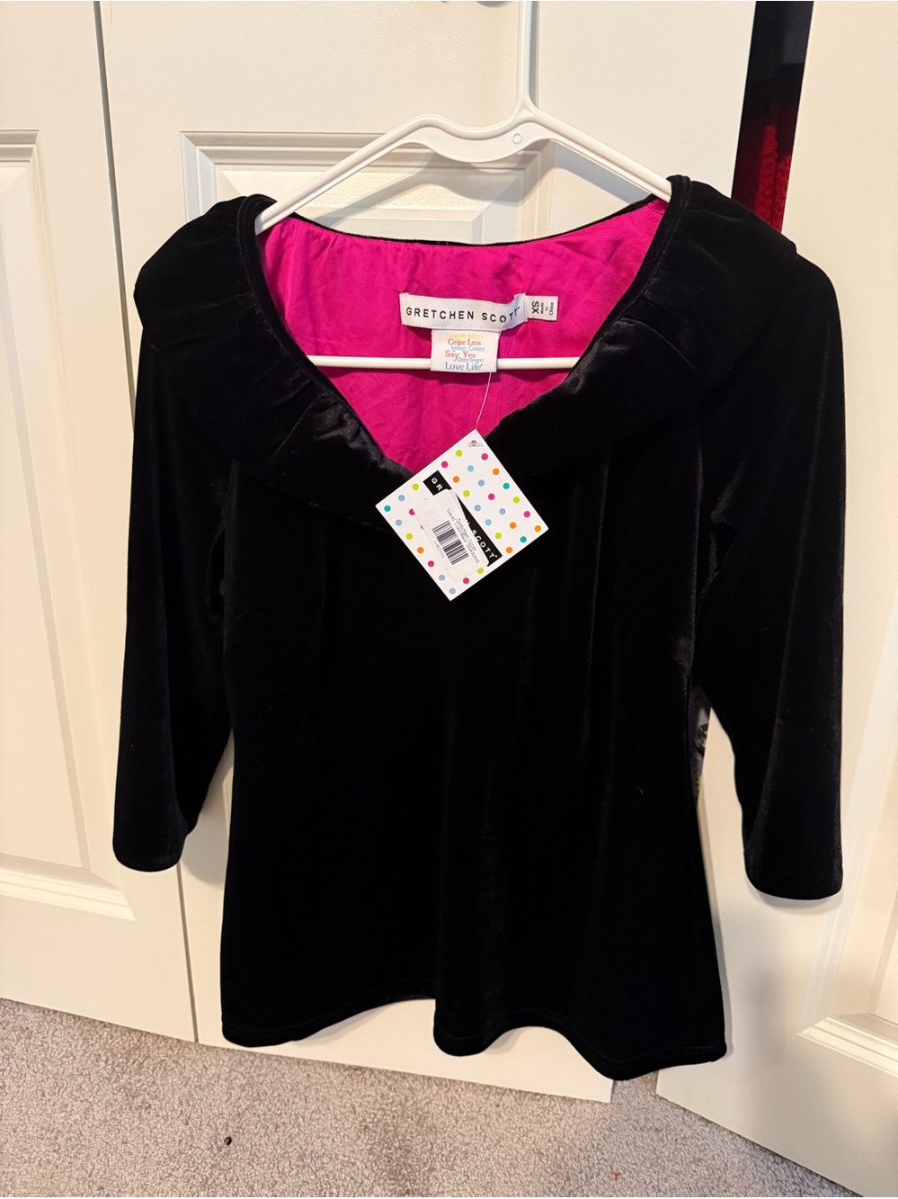 Gretchen Scott Designs Black Velvet Tunic with Pink Lining